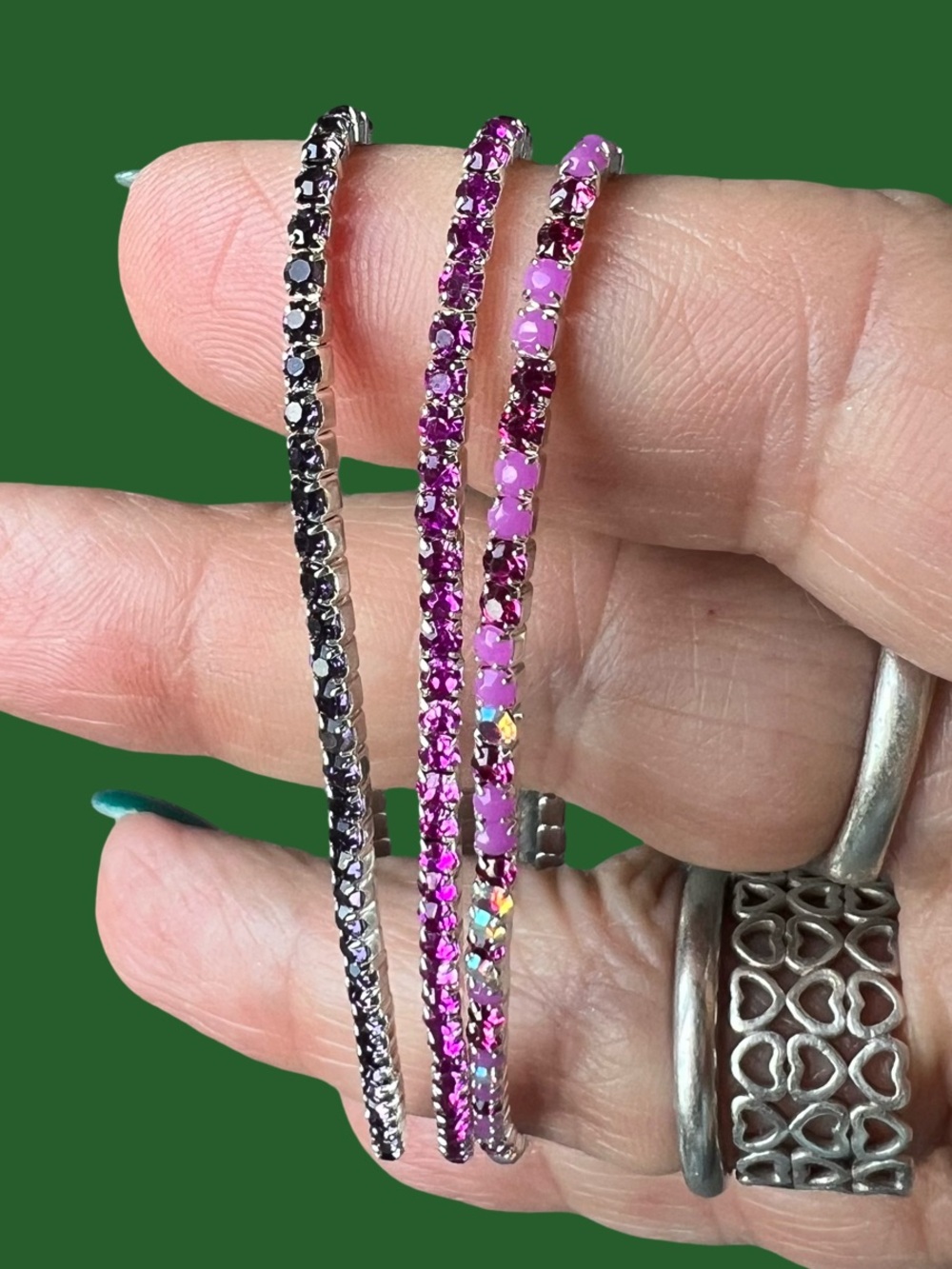 Sparkling Multi-Color Tennis Bracelet Set - Pink, Purple, Black - Picture 3 of 6